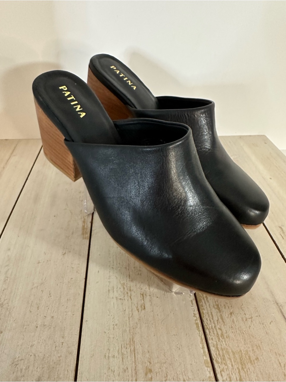 Women’s Patina Black Leather Mule 2.5 inch Heels - Picture 2 of 10